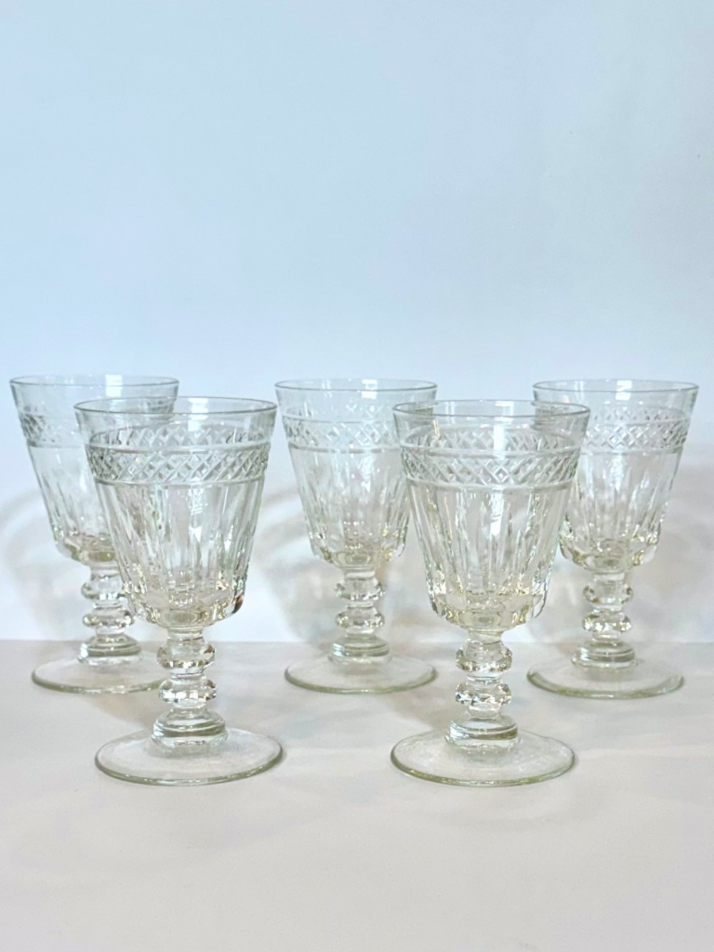 Set of 5 Vintage Waterford Crystal Tramore Claret Wine Glasses 5.25" - Pristine